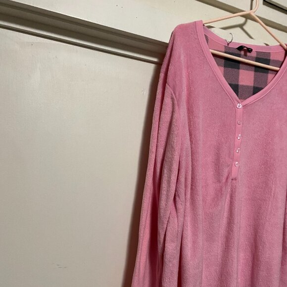 Just Love, comfy pink fuzzy top w/gray & pink plaid bottoms, size 2X - Picture 3 of 13
